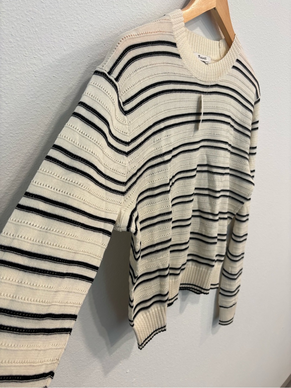Madewell 100% Cotton Striped Crewneck Sweater in Cream and Black Size M - Picture 4 of 7